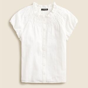 J.Crew Smocked-neck top in textured gauze
